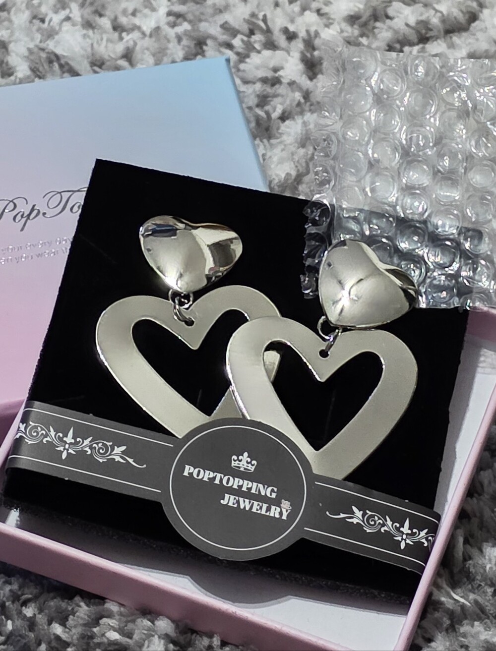 Silver Heart Drop EarringsPopTopping Silver Open Heart Statement Earrings Y2K